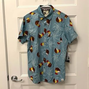 Free Planet Buttons Down Short Sleeves Coconut Tropical Shirt